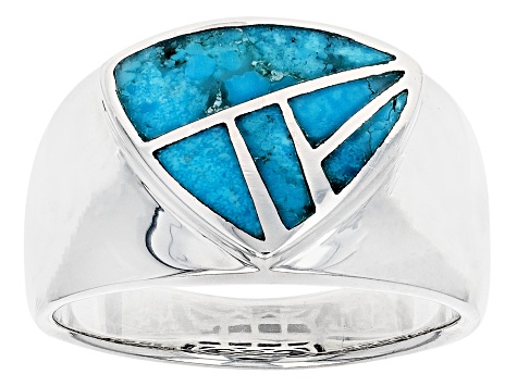 Blue Turquoise Rhodium Over Silver Mens Ring