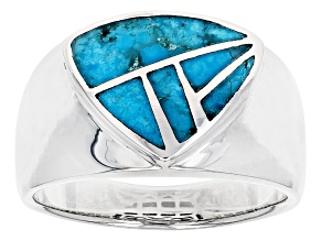 Blue Turquoise Rhodium Over Silver Mens Ring