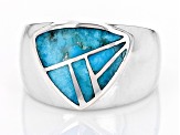Blue Turquoise Rhodium Over Silver Mens Ring