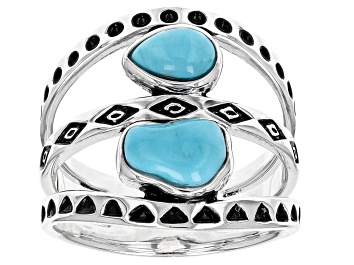 Picture of Blue Kingman Turquoise Rhodium Over Silver Statement Ring