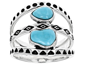 Blue Kingman Turquoise Rhodium Over Silver Statement Ring