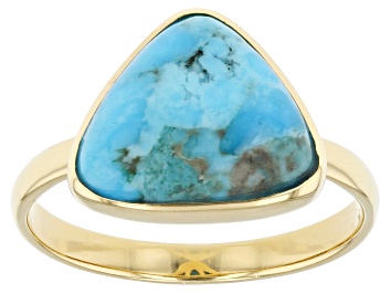 Picture of Blue Turquoise 18k Yellow Gold Over Silver Ring