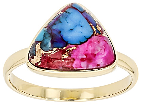 Blended Turquoise & Purple Spiny Oyster Shell 18k Gold Over Silver Ring