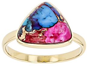 Blended Turquoise & Purple Spiny Oyster Shell 18k Gold Over Silver Ring