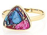 Blended Turquoise & Purple Spiny Oyster Shell 18k Gold Over Silver Ring