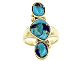 Blue Turquoise and Lapis 18k Yellow Gold Over Sterling Silver 3 Stone Ring