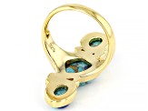 Blue Turquoise and Lapis 18k Yellow Gold Over Sterling Silver 3 Stone Ring