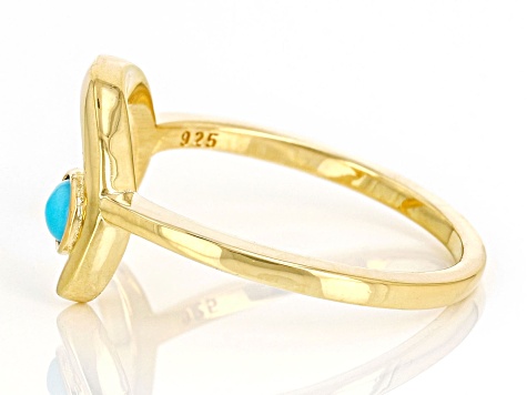 Sleeping Beauty Turquoise 18k Yellow Gold Over Sterling Silver Moon Ring