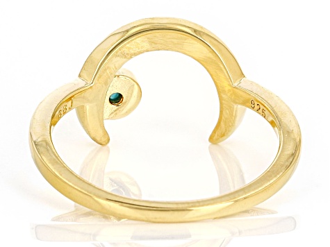 Sleeping Beauty Turquoise 18k Yellow Gold Over Sterling Silver Moon Ring