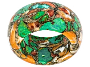 Blended Green Turquoise With Spiny Oyster Shell Band Ring