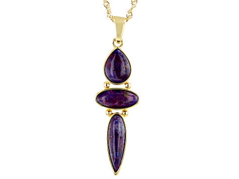 Purple Turquoise 18k Yellow Gold Over Sterling Silver Pendant with Chain