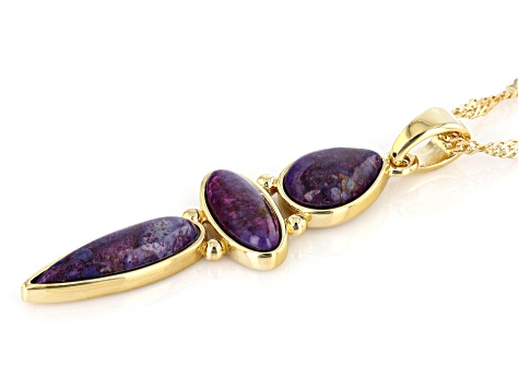 Purple Turquoise 18k Yellow Gold Over Sterling Silver Pendant with Chain