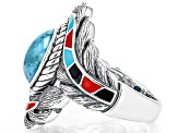 Blue Turquoise with Multi Color Enamel Sterling Silver Ring