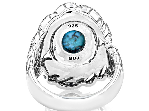 Blue Turquoise with Multi Color Enamel Sterling Silver Ring