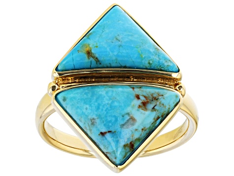 Blue Turquoise 18k Yellow Gold Over Sterling Silver 2-Stone Ring