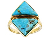 Blue Turquoise 18k Yellow Gold Over Sterling Silver 2-Stone Ring