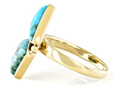 Blue Turquoise 18k Yellow Gold Over Sterling Silver 2-Stone Ring