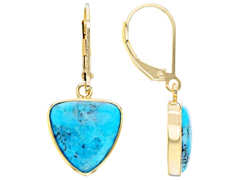 Blue Turquoise 18k Yellow Gold Over Sterling Silver Dangle Earrings