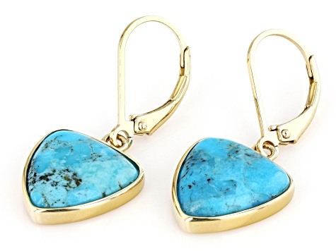 Blue Turquoise 18k Yellow Gold Over Sterling Silver Dangle Earrings