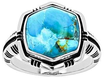 Picture of Hexagon Blue Turquoise Sterling Silver Ring