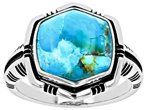Hexagon Blue Turquoise Sterling Silver Ring