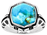 Hexagon Blue Turquoise Sterling Silver Ring