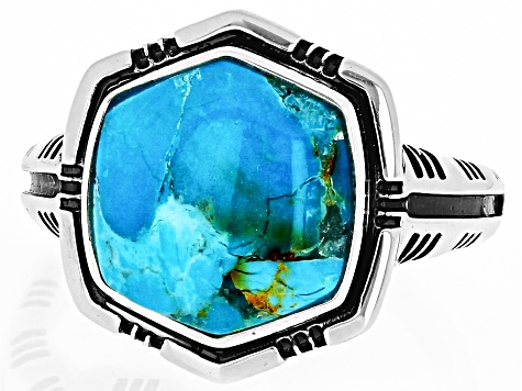 Hexagon Blue Turquoise Sterling Silver Ring