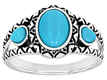 Picture of Sleeping Beauty Turquoise Sterling Silver 3-Stone Ring