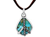 Blue Turquoise Sterling Silver Peace Sign Pendant with Suede Leather Chain