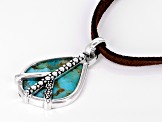 Blue Turquoise Sterling Silver Peace Sign Pendant with Suede Leather Chain