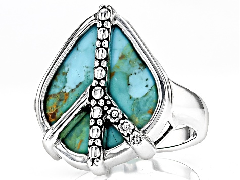 Blue Turquoise Sterling Silver Peace Sign Ring