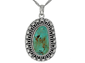 Green Turquoise Sterling Silver Pendant with Chain