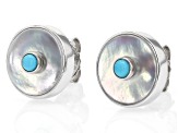 White Mother-Of-Pearl With Sleeping Beauty Turquoise Sterling Silver Earrings