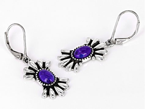 Purple Turquoise Sterling Silver Dangle Earrings