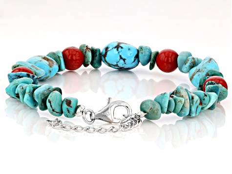 Wave Turquoise Sterling Silver Bracelet plated in Rhodium main image 1