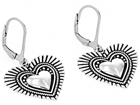 Oxidized Sterling Silver Heart Dangle Earrings