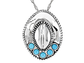 Sleeping Beauty Turquoise Rhodium Over Sterling Silver Cowboy Hat Pendant With Chain