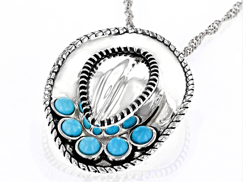 Sleeping Beauty Turquoise Rhodium Over Sterling Silver Cowboy Hat Pendant With Chain