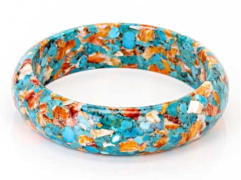 Blended Turquoise and Spiny Oyster Shell Bangle Bracelet