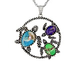 Mixed Color Turquoise Sterling Silver Turtle Pendant with Chain