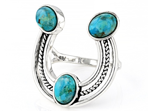 Blue Turquoise Sterling Silver Horseshoe Ring