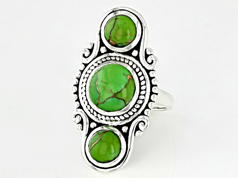 Green Turquoise Sterling Silver 3-Stone Ring