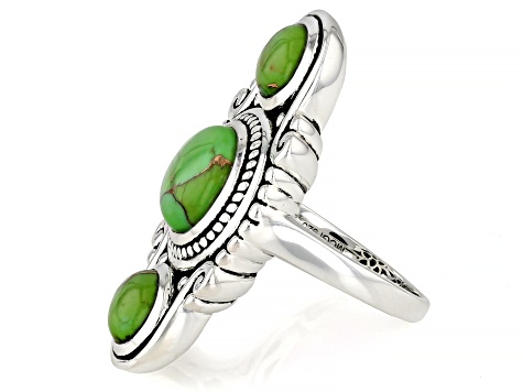 Green Turquoise Sterling Silver 3-Stone Ring