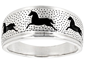 Oxidized Sterling Silver Running Horses Band Ring