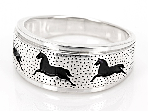 Oxidized Sterling Silver Running Horses Band Ring