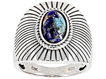 Picture of Blended Turquoise, Spiny Oyster Shell & Lapis Lazuli Rhodium Over Sterling Silver Solitaire Ring