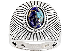 Blended Turquoise, Spiny Oyster Shell & Lapis Lazuli Rhodium Over Sterling Silver Solitaire Ring