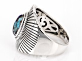 Blended Turquoise, Spiny Oyster Shell & Lapis Lazuli Rhodium Over Sterling Silver Solitaire Ring