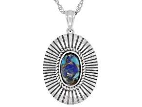 Blended Turquoise, Lapis Lazuli & Spiny Oyster Shell Silver Pendant with Chain