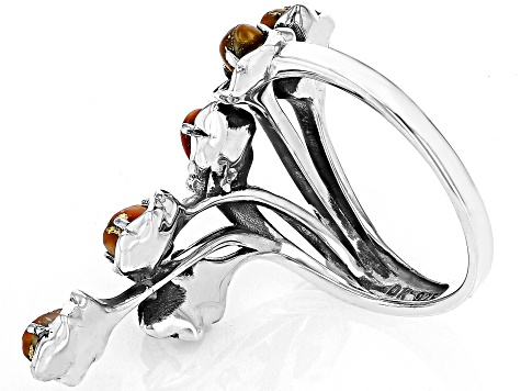 Orange Spiny Oyster Sterling Silver Floral Ring